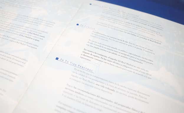 Imagen del manual de conducta del Libro Azul del Real Madrid.  Salvador Fenoll