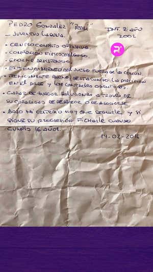 El primer informe que se escribió sobre Pedri, cortesía de Tonono  Archivo personal de Tonono