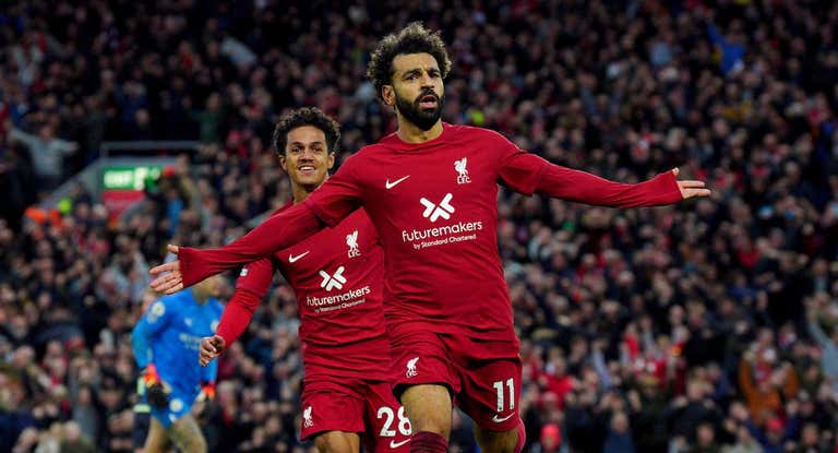 Salah celebra el gol de la victoria.