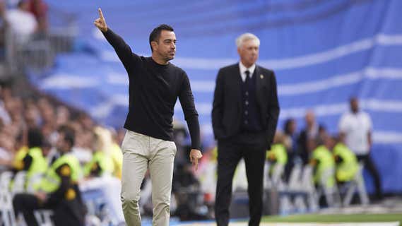 Xavi, técnico del Barça, en el Bernabéu./GETTY