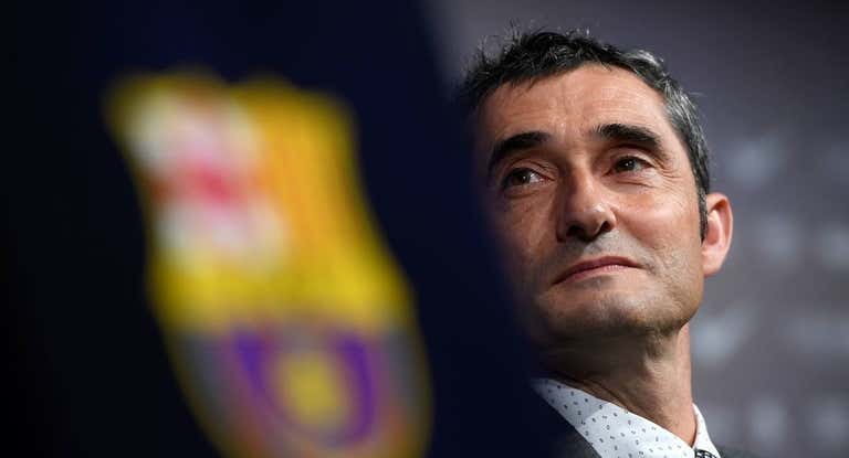 Ernesto Valverde, durante su presentación como técnico del Barça.