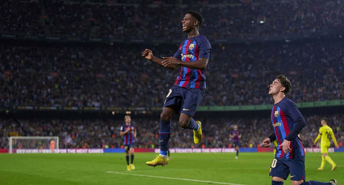 Ansu Fati celebra su gol, el 3-0 del Barça./GETTY