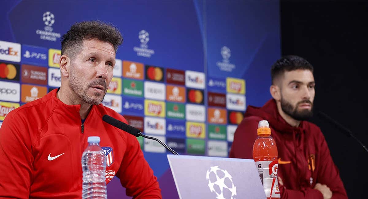 Simeone, en la conferencia de previa al partido contra el Bayer. /ATLÉTICO DE MADRID