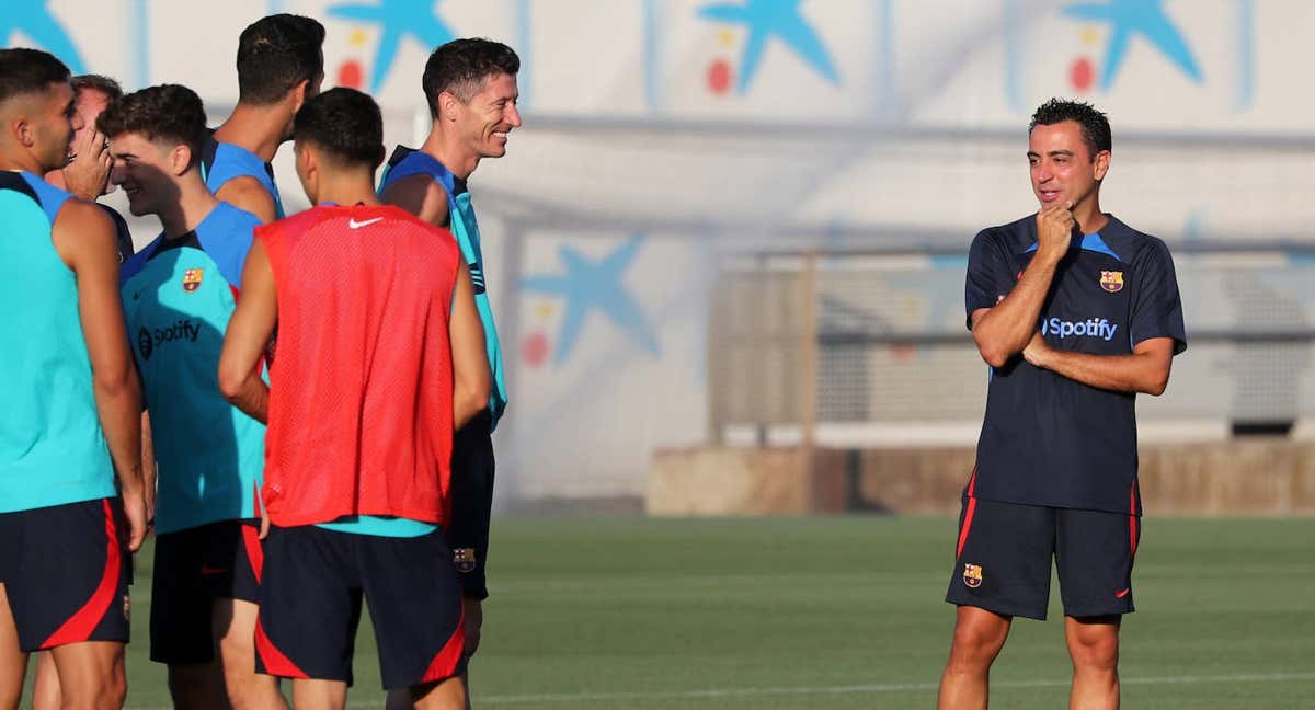 Xavi, en un entrenamiento del Barça./GETTY