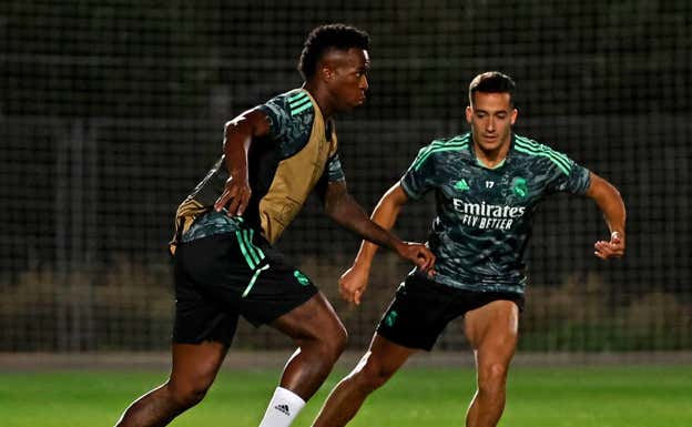 Vinicius y Lucas entrenando en Valdebebas. Getty