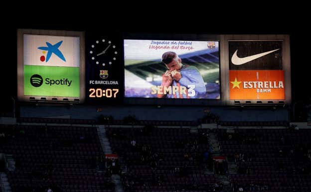 El marcador que queda en pie en el Camp Nou.  GETTY