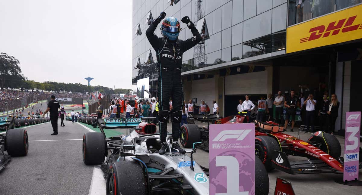 George Russell celebra su primera victoria en F1 en el GP de Brasil 2022. /Getty Images