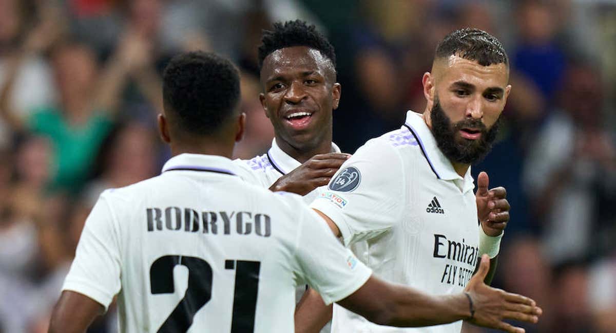 Vinicius, Benzema y Rodrygo./Getty