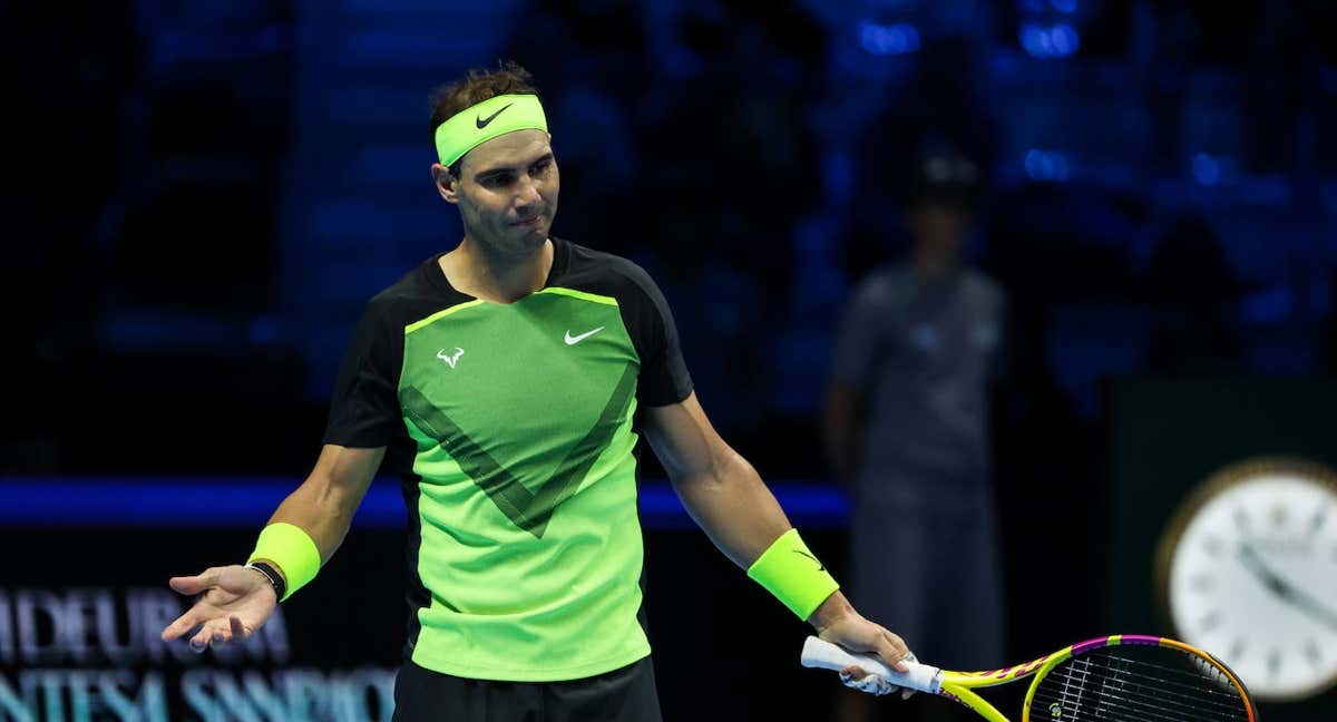 Nadal se lamenta durante su partido ante Fritz en las ATP Finals.