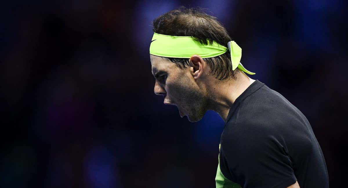 Nadal celebra un punto ante Aliassime durante las ATP Finals en Turín.