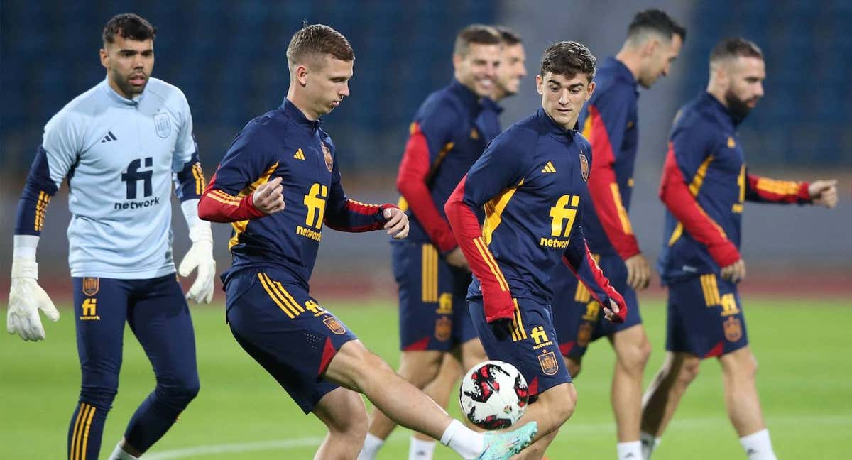 El entrenamiento previo al partido contra Jordania./Getty