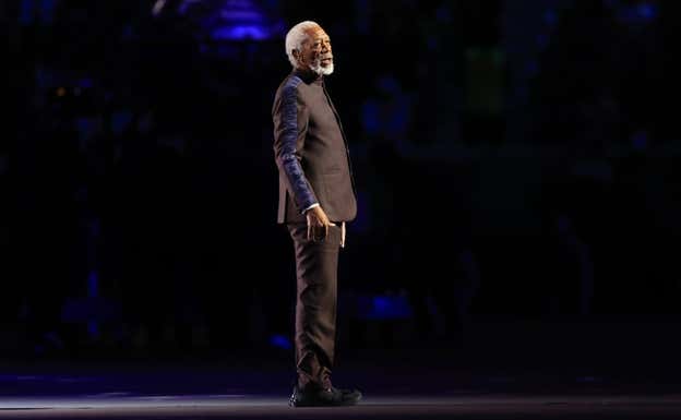 Morgan Freeman, en la ceremonia de inauguración del Mundial.  GETTY
