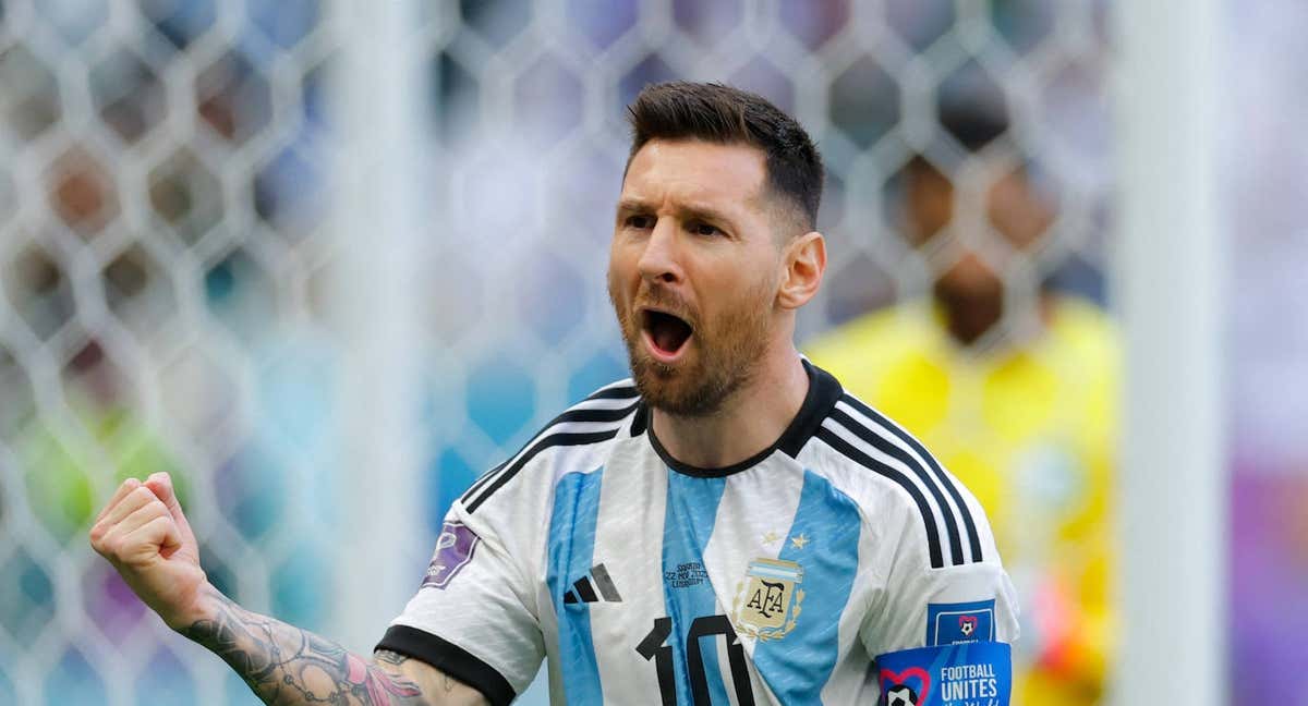 Messi celebra el primer gol de Argentina en el Mundial. /AFP