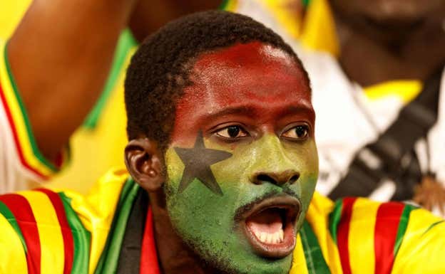 Un aficionado de Ghana en el partido de su selección ante Portugal.  AFP