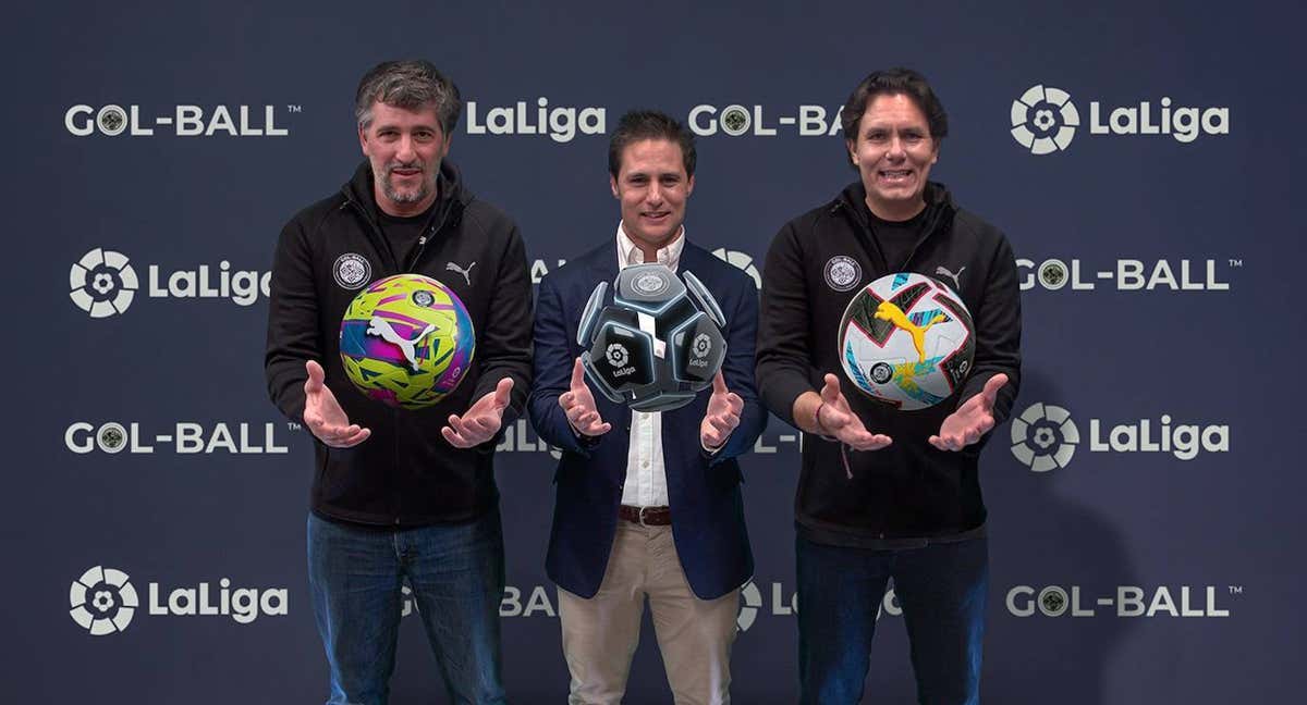 Fede Giuliani, CTO de Gol-Ball; Óscar Mayo, director general ejecutivo de LaLiga y Andrés Rodríguez, CEO de Gol-Ball.