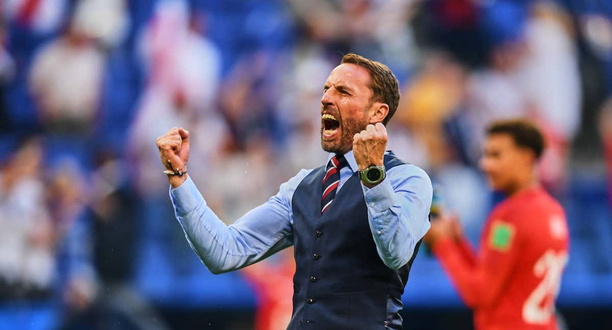 Southgate celebra la victoria ante Suecia en Rusia 2018. /AFP