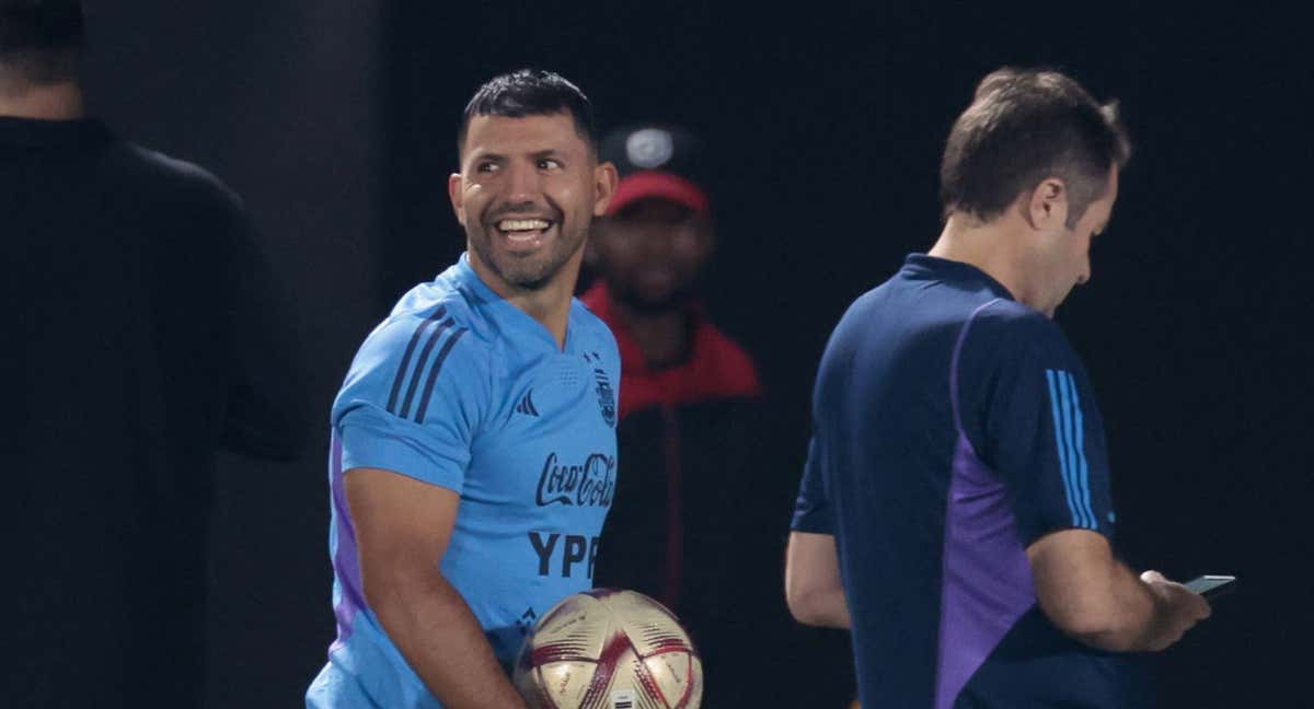 Agüero, en el entrenamiento con Argentina./AFP