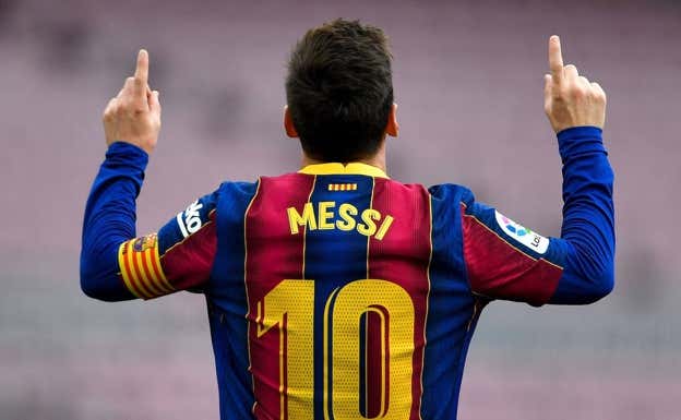 Messi celebra un gol con el Barcelona.
