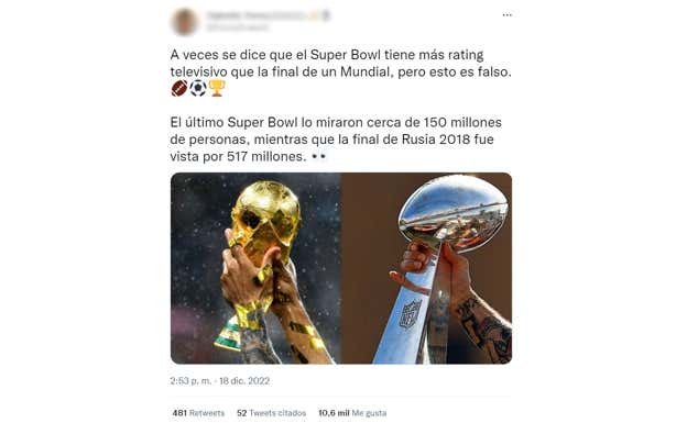 La final del Mundial o la Super Bowl: ¿qué evento atrae a más telespectadores?