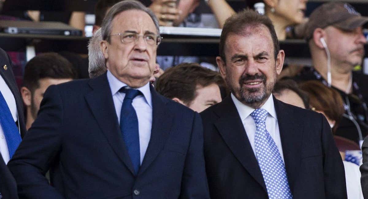 Florentino Pérez y Ángel Torres, en un Getafe-Real Madrid de la temporada 2017-18. /EFE