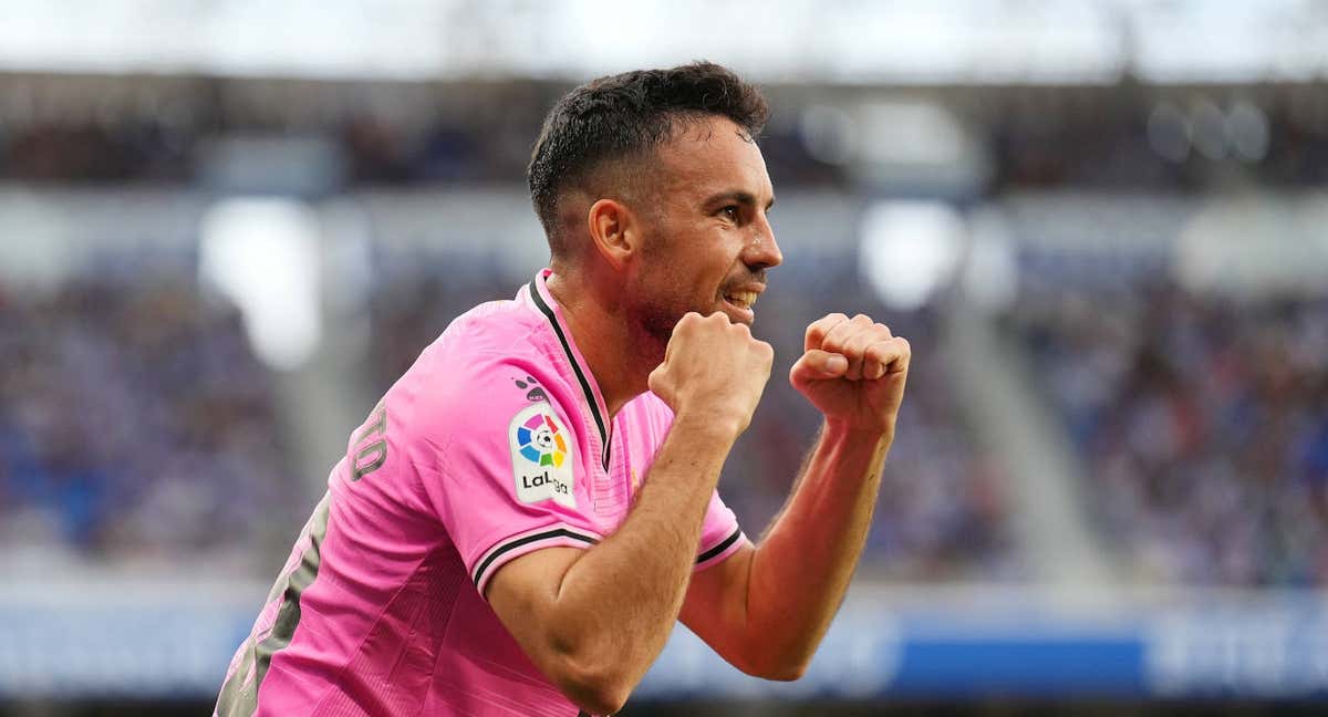 Edu Expósito celebra su gol en Anoeta.