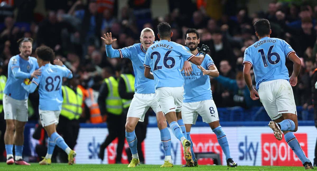 Mahrez celebra el único gol del partido./Getty Images