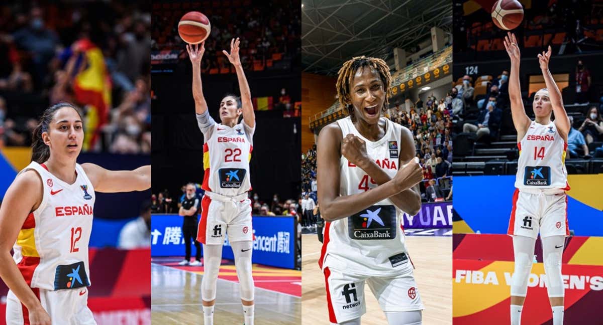 Maite Cazorla, María Conde, Astou Ndour y Raquel Carrera con la Selección Española./FIBA