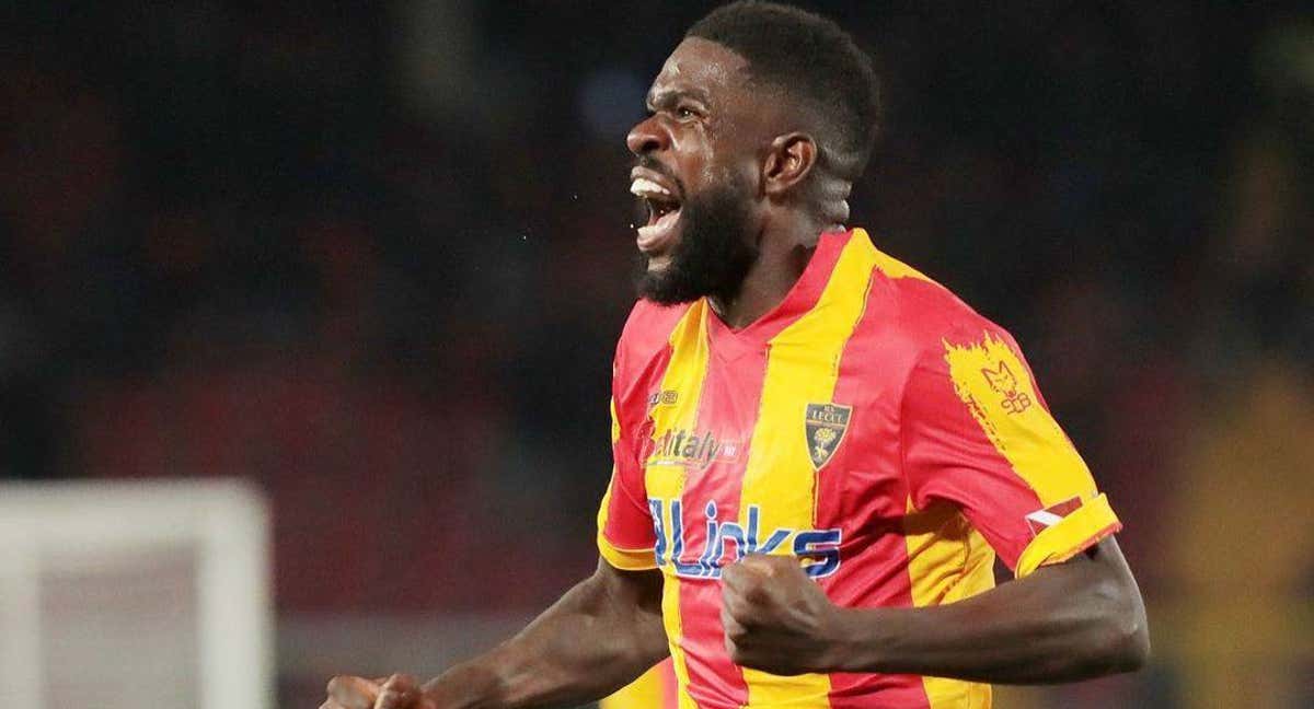 Umtiti celebra una victoria del Lecce.