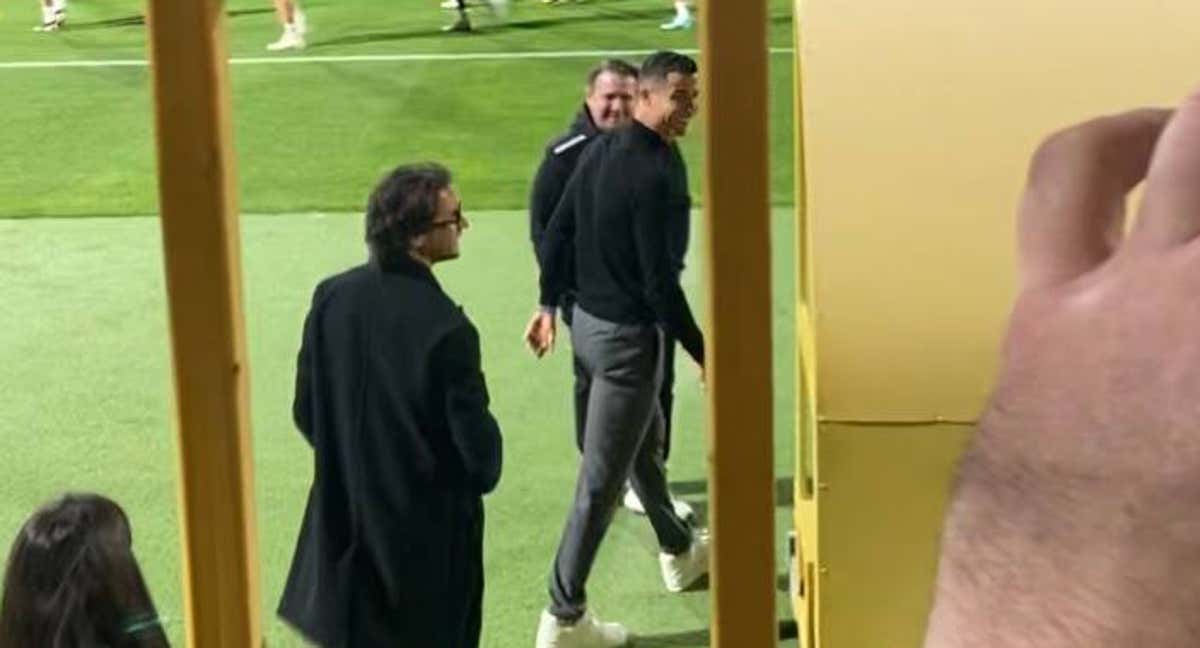 Cristiano Ronaldo, hoy, en el entrenamiento del Real Madrid.