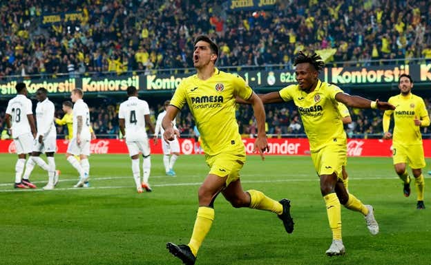 Gerard Moreno celebra el gol de penalti que le marcó al Madrid el 7 de enero en La Cerámica.  EFE