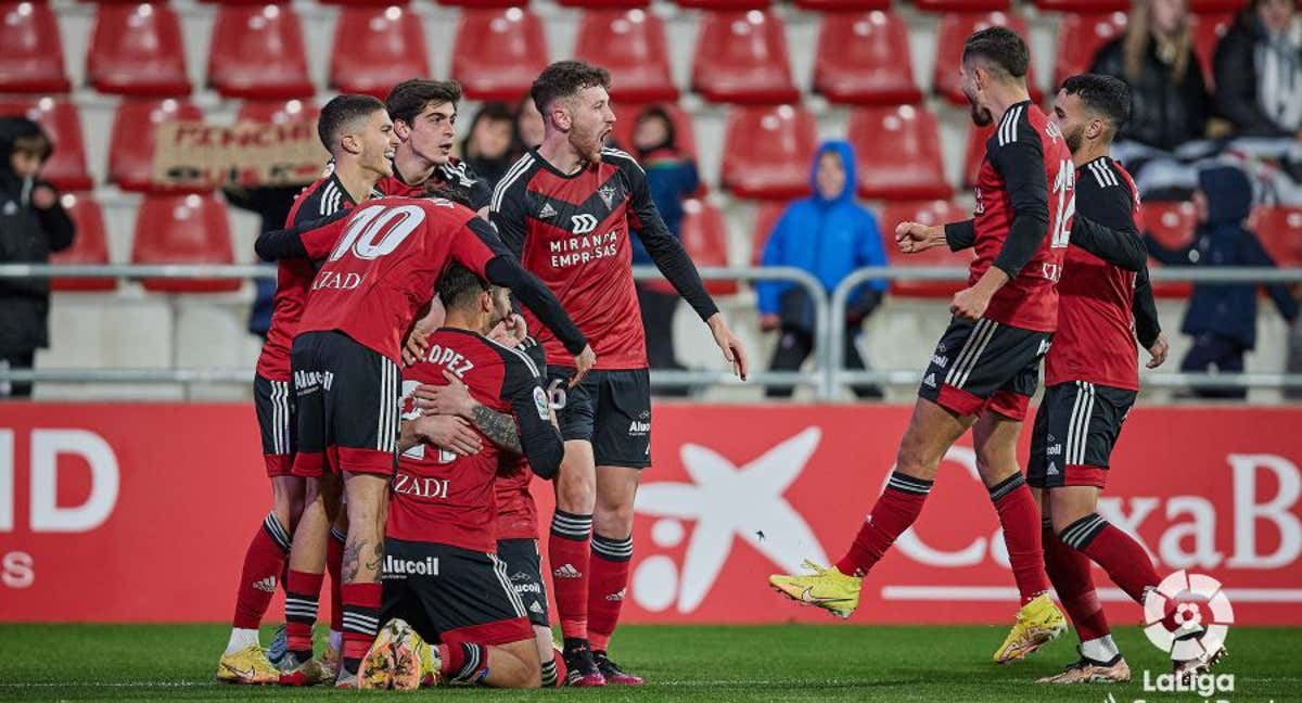 El Mirandés celebra un tanto en Anduva/LALIGA