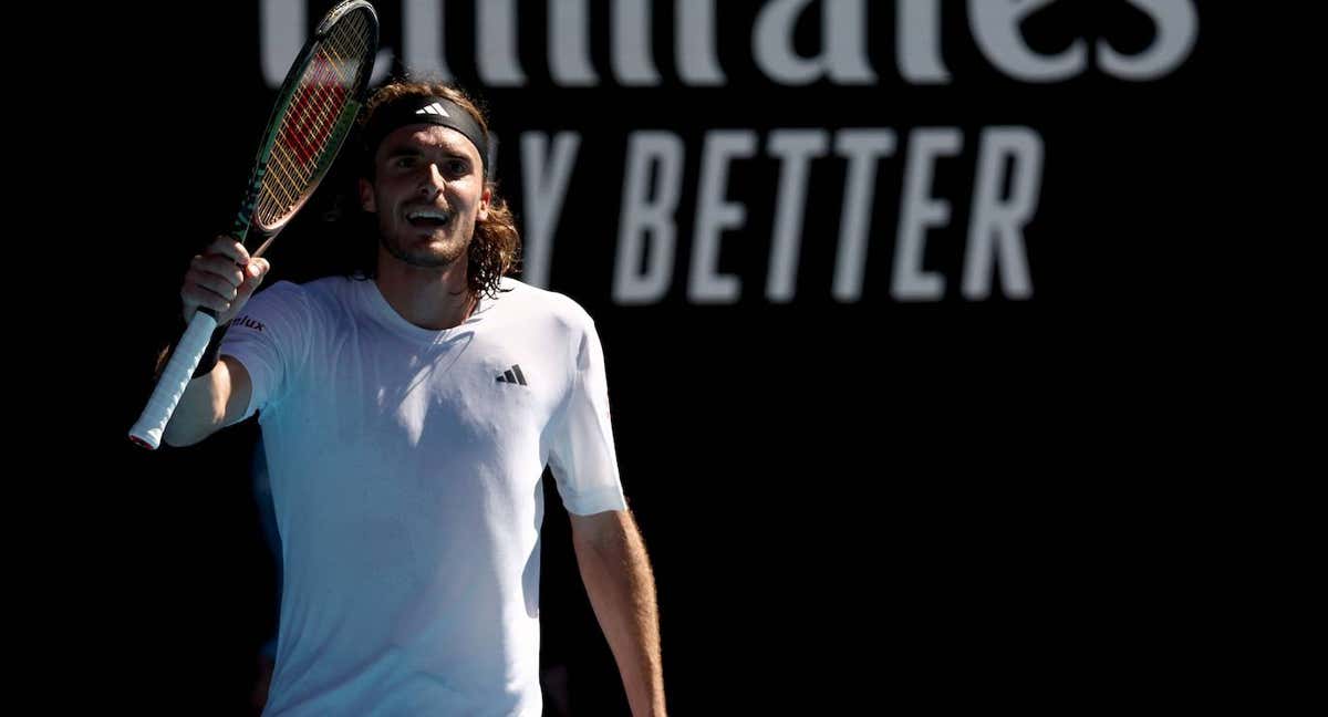 Tsitsipas, hoy, celebrando un punto.