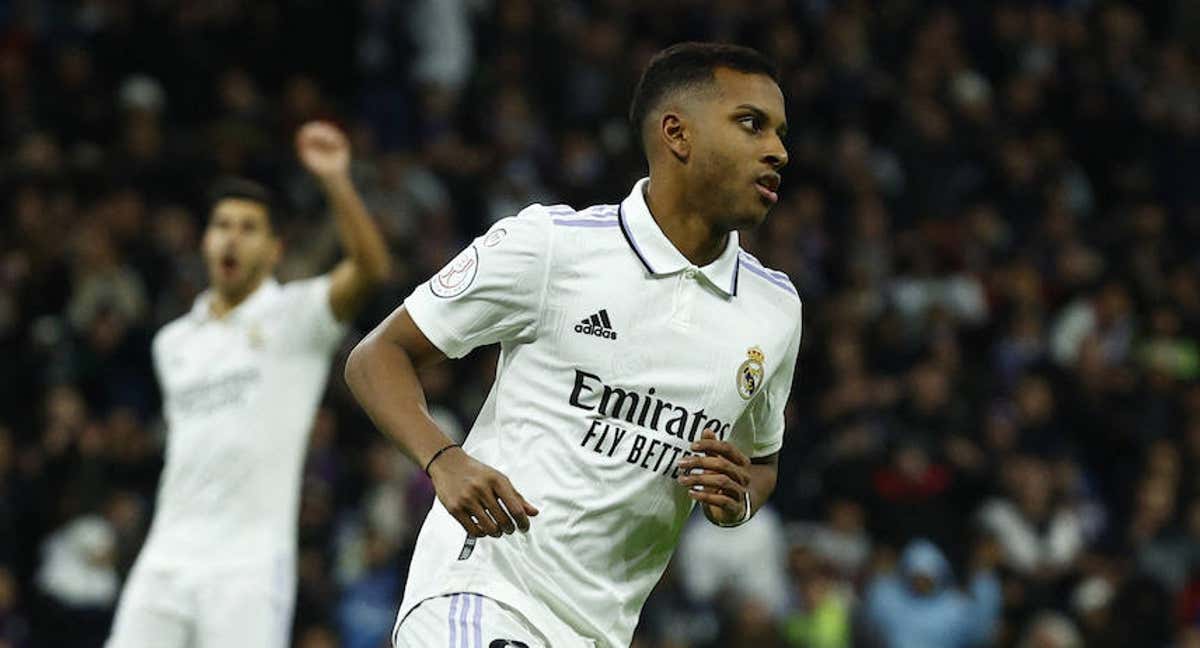 Rodrygo, tras marcar en el derbi.