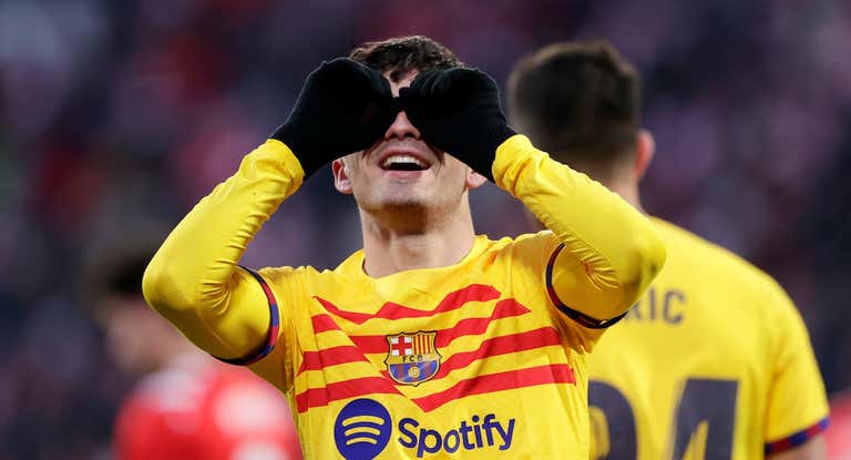 Pedri celebra su gol al Girona.
