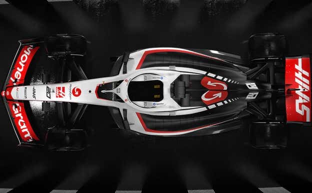 Vista superior del Haas F1 VF-23 para la F1 2023.  Haas F1