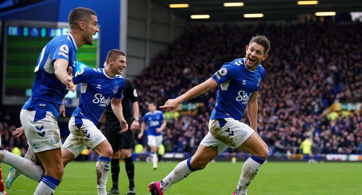 Los jugadores del Everton celebran el tanto frente al Arsenal.