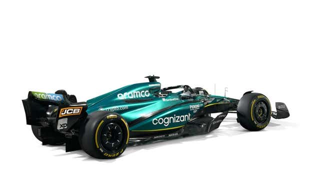 Trasera del Aston Martin AMR23 de Fernando Alonso para la F1 2023.  Aston Martin