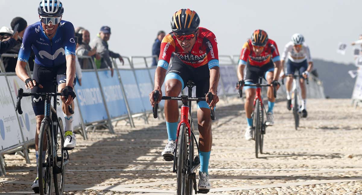 Santiago Buitrago fue 3º en la segunda etapa de la Vuelta a Andalucía, sólo superado por Tadej Pogačar y Enric Mas. /BAHRAIN VICTORIOUS / SPRINT CYCLING