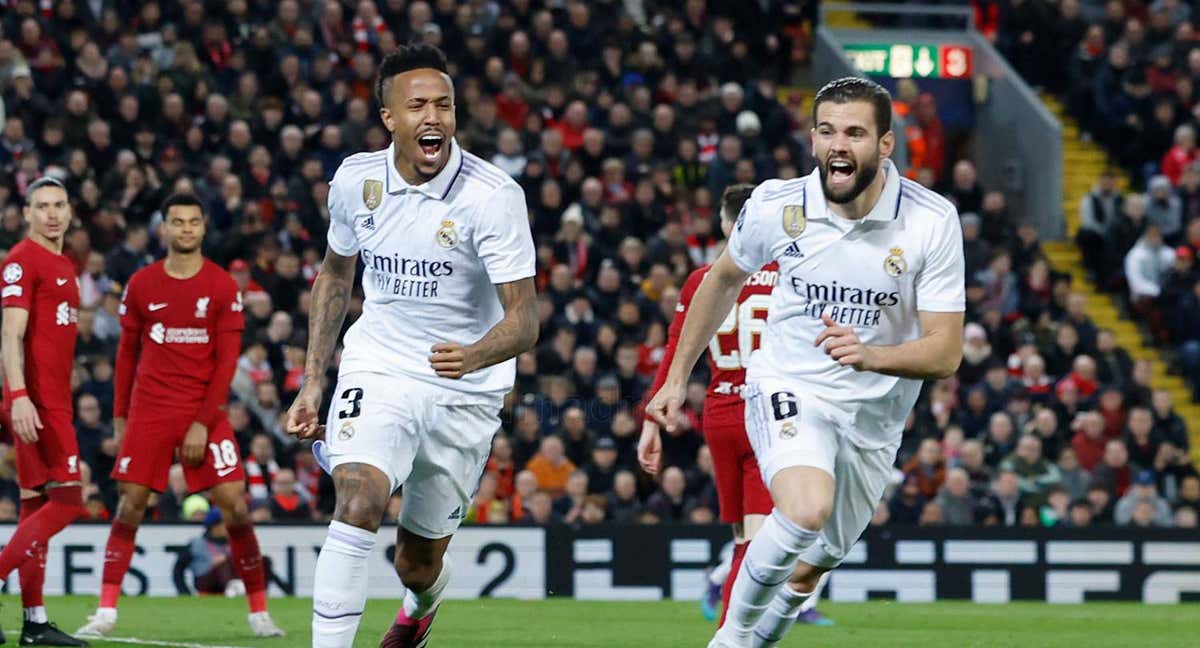 Nacho, durante la celebración del gol de Militao./Real Madrid