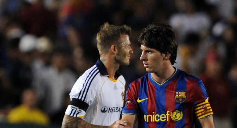 Messi y Beckham durante un partido amistoso en Estados Unidos.