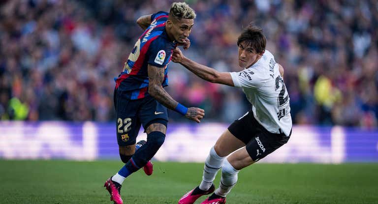 Raphinha, durante el Barça-Valencia.