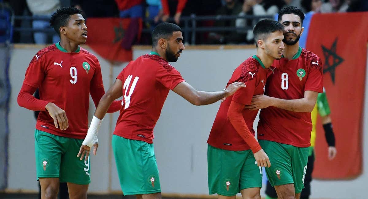 Khalid Bouzid, jugador de Industrias Santa Coloma, celebra un gol con la selección de Marruecos. /FRMF
