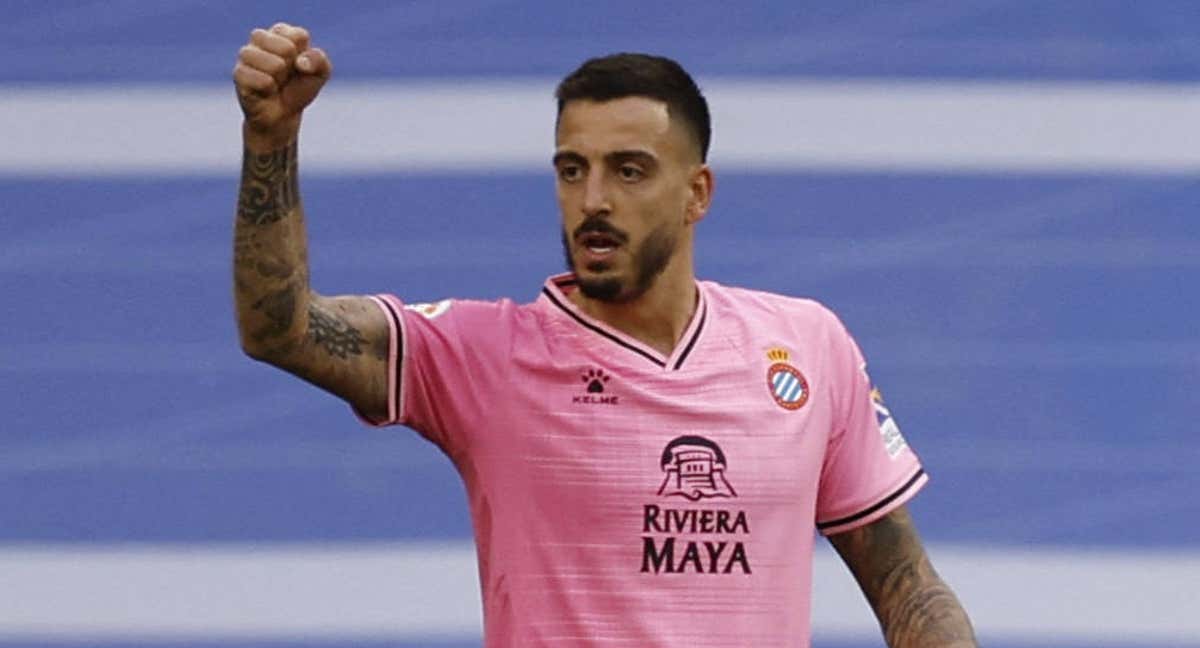Joselu celebra su gol al Real Madrid con el Espanyol./Reuters