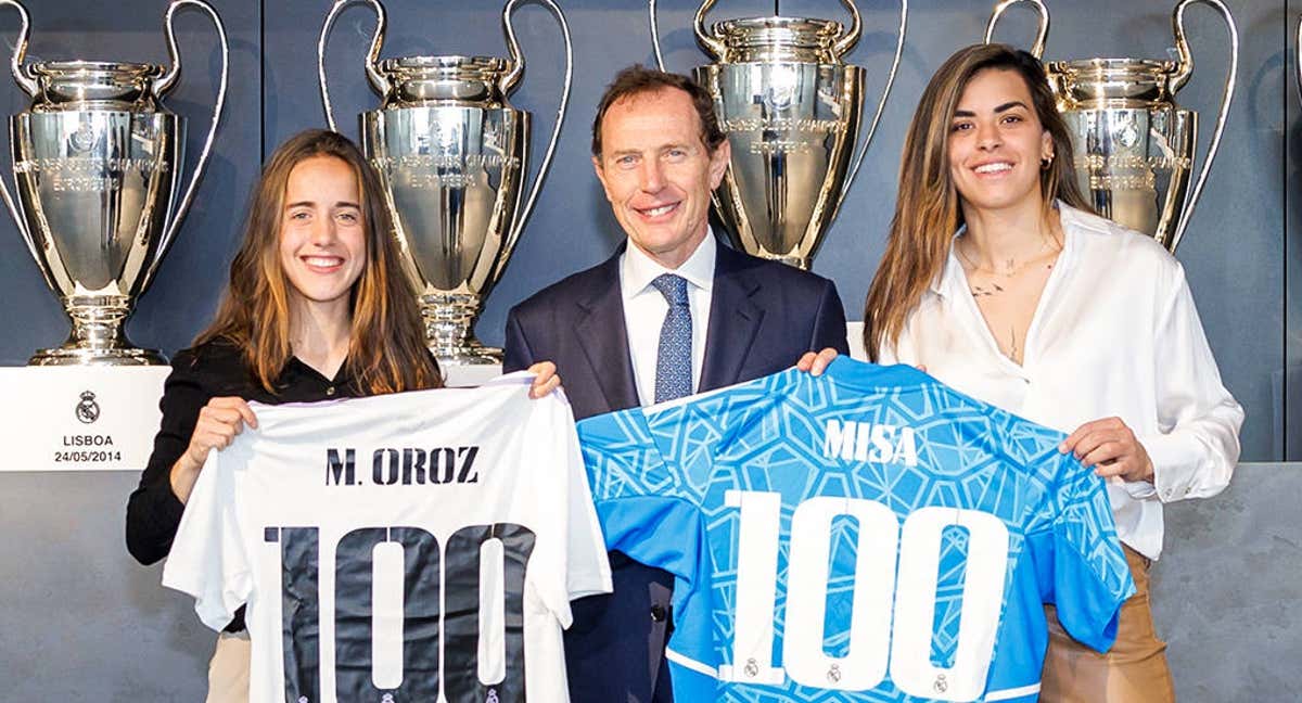 Maite Oroz, Emilio Butragueño y Misa. /REAL MADRID