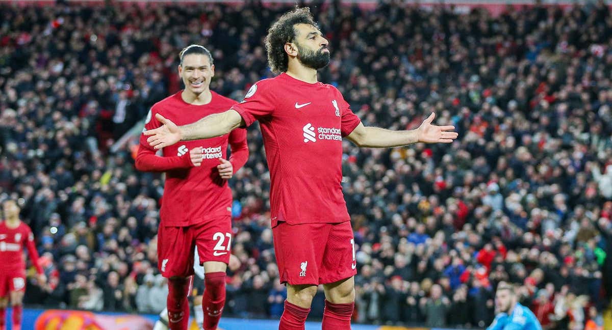 Mohamed Salah celebrando uno de sus goles ante el Manchester United /EP