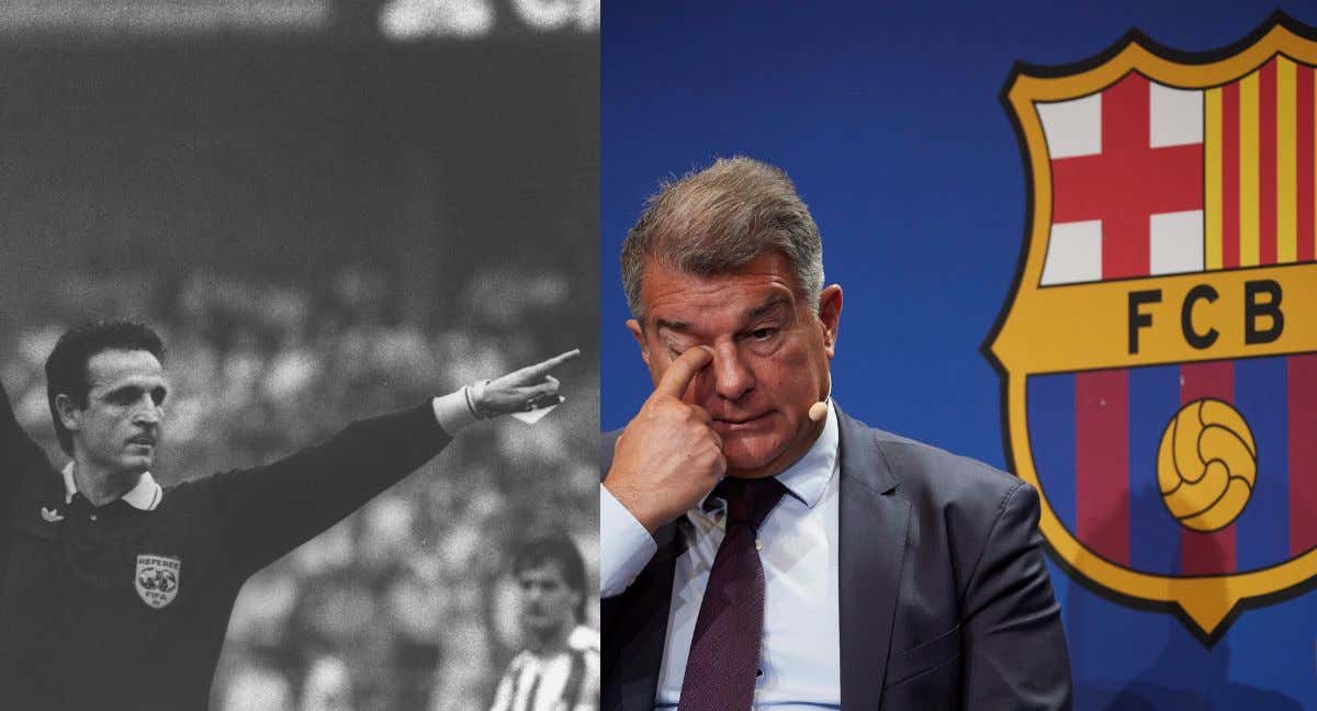 Enríquez Negreira cuando estaba en activa y el presidente del Barcelona, Joan Laporta./EFE