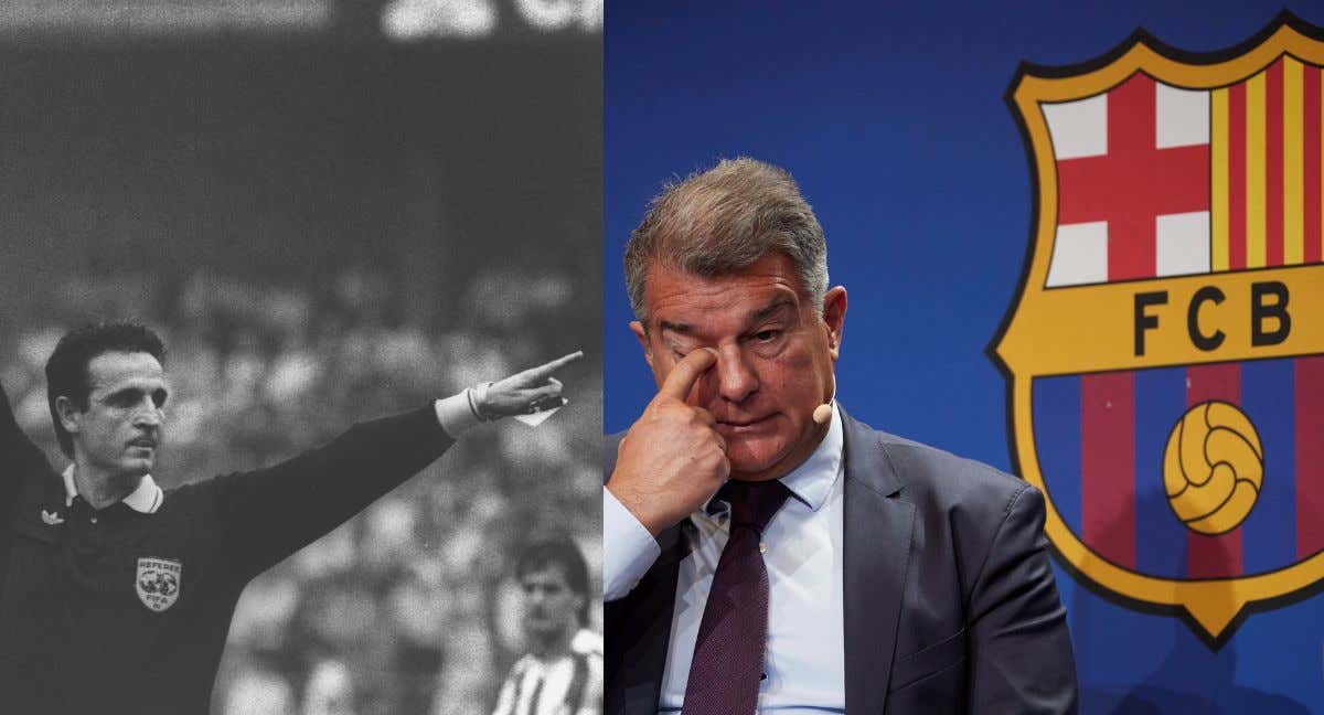 Enríquez Negreira cuando estaba en activa y el presidente del Barcelona, Joan Laporta.