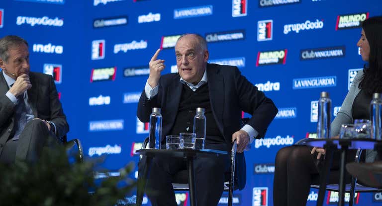 Javier Tebas, participando en el Foro de Vanguardia en Barcelona.