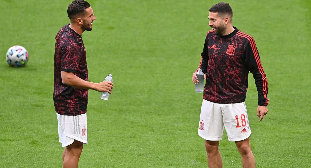 Koke y Jordi Alba, en un entrenamiento de España./Getty