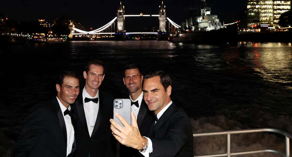 Murray, Djokovic, Federer y Nadal, durante la Laver Cup de 2022 en Londres. /Julian Finney/Getty Images for Laver Cup